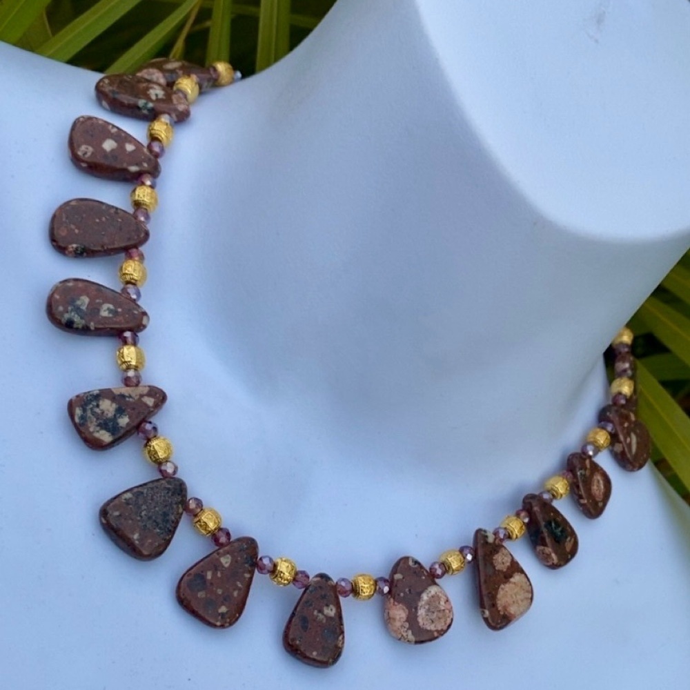 Hand Crafted Brown Asteroid Jasper and Crystal Necklace